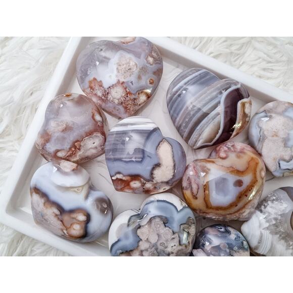 Flower Agate Heart Crystal Carving / Druzy / Blue Green Red - Picture 3 of 10